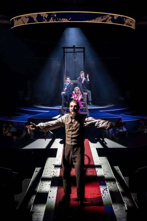 Harry-Hepple-Liam-Tamne-Lizzy-Connolly-Samuel-Thomas-in-Assassins-at-Chichester-Festival-Theatre-Photo-by-Johan-Persson Harry-Hepple-Liam-Tamne-Lizzy-Connolly-Samuel-Thomas-in-Assassins-at-Chichester-Festival-Theatre-Photo-by-Johan-Persson