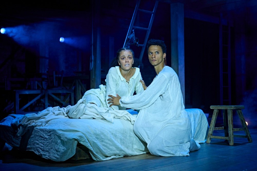 Alex Jarrett (Judith) and Ajani Cabey (Hamnet). Photo by Manuel Harlan © RSC Alex Jarrett (Judith) and Ajani Cabey (Hamnet). Photo by Manuel Harlan © RSC