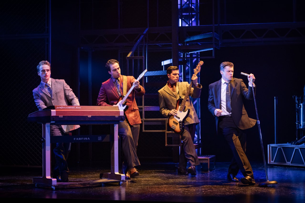 LtoR-Toby-Miles-as-Bob-Gaudio-Carlo-Boumouglbay-as-Tommy-DeVito-Lewis-Kennedy-as-Nick-Massi-Luke-Baker-as-Frankie-Valli-in-JERSEY-BOYS-credit-Mark-Senior LtoR-Toby-Miles-as-Bob-Gaudio-Carlo-Boumouglbay-as-Tommy-DeVito-Lewis-Kennedy-as-Nick-Massi-Luke-Baker-as-Frankie-Valli-in-JERSEY-BOYS-credit-Mark-Senior
