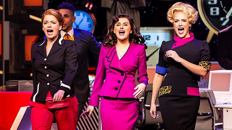 Caroline Sheen as Violet, Amber Davies as Judy & Natalie McQueen as Doralee. Photo Pamela Raith Caroline Sheen as Violet, Amber Davies as Judy & Natalie McQueen as Doralee. Photo Pamela Raith
