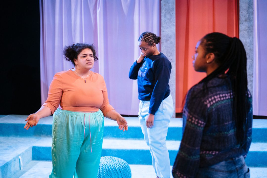SLEEPOVA by Matilda Feyiṣayọ Ibini ;Production ;Cast: Shayde Sinclair, Aliyah Odoffin, Amber Grappy & Bukky Bakray ;Directed by Jade Lewis ;Set Design by Cara Evans ;Lighting Design by Elliot Griggs ;Sound Design by Xana ;Movement Director: Gabrielle Nimo ;Costume Supervisor: Imogen Brown ;Assistant Director (Placement): Apoorva Anagalli ;Casting by Jatinder Chera ;Composer: Romarna Campbell ;Bush Theatre ;London, UK ;23rd February 2023 ;Credit and copyright: Helen Murray www.helenmurrayphotos.com SLEEPOVA by Matilda Feyiṣayọ Ibini ;Production ;Cast: Shayde Sinclair, Aliyah Odoffin, Amber Grappy & Bukky Bakray ;Directed by Jade Lewis ;Set Design by Cara Evans ;Lighting Design by Elliot Griggs ;Sound Design by Xana ;Movement Director: Gabrielle Nimo ;Costume Supervisor: Imogen Brown ;Assistant Director (Placement): Apoorva Anagalli ;Casting by Jatinder Chera ;Composer: Romarna Campbell ;Bush Theatre ;London, UK ;23rd February 2023 ;Credit and copyright: Helen Murray www.helenmurrayphotos.com