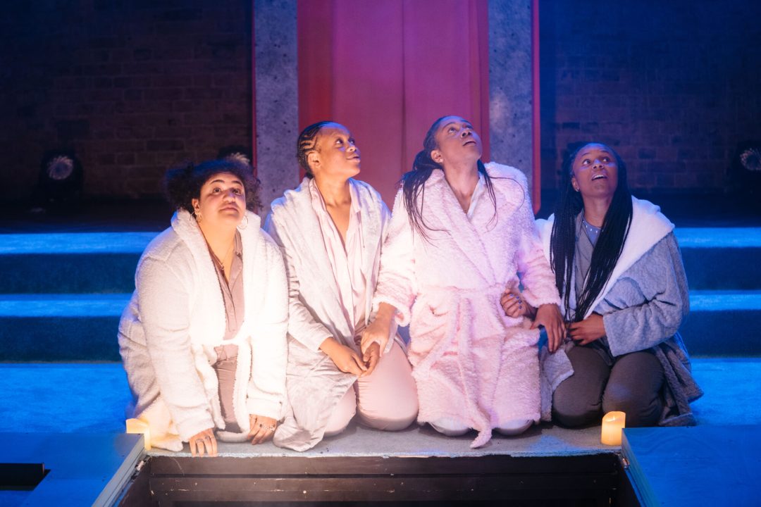 SLEEPOVA by Matilda Feyiṣayọ Ibini ;Production ;Cast: Shayde Sinclair, Aliyah Odoffin, Amber Grappy & Bukky Bakray ;Directed by Jade Lewis ;Set Design by Cara Evans ;Lighting Design by Elliot Griggs ;Sound Design by Xana ;Movement Director: Gabrielle Nimo ;Costume Supervisor: Imogen Brown ;Assistant Director (Placement): Apoorva Anagalli ;Casting by Jatinder Chera ;Composer: Romarna Campbell ;Bush Theatre ;London, UK ;23rd February 2023 ;Credit and copyright: Helen Murray www.helenmurrayphotos.com SLEEPOVA by Matilda Feyiṣayọ Ibini ;Production ;Cast: Shayde Sinclair, Aliyah Odoffin, Amber Grappy & Bukky Bakray ;Directed by Jade Lewis ;Set Design by Cara Evans ;Lighting Design by Elliot Griggs ;Sound Design by Xana ;Movement Director: Gabrielle Nimo ;Costume Supervisor: Imogen Brown ;Assistant Director (Placement): Apoorva Anagalli ;Casting by Jatinder Chera ;Composer: Romarna Campbell ;Bush Theatre ;London, UK ;23rd February 2023 ;Credit and copyright: Helen Murray www.helenmurrayphotos.com