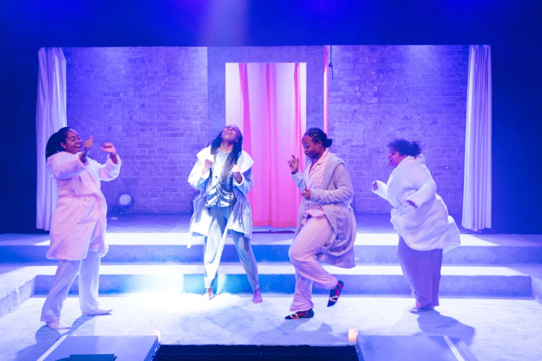 SLEEPOVA by Matilda Feyiṣayọ Ibini ;Production ;Cast: Shayde Sinclair, Aliyah Odoffin, Amber Grappy & Bukky Bakray ;Directed by Jade Lewis ;Set Design by Cara Evans ;Lighting Design by Elliot Griggs ;Sound Design by Xana ;Movement Director: Gabrielle Nimo ;Costume Supervisor: Imogen Brown ;Assistant Director (Placement): Apoorva Anagalli ;Casting by Jatinder Chera ;Composer: Romarna Campbell ;Bush Theatre ;London, UK ;23rd February 2023 ;Credit and copyright: Helen Murray www.helenmurrayphotos.com SLEEPOVA by Matilda Feyiṣayọ Ibini ;Production ;Cast: Shayde Sinclair, Aliyah Odoffin, Amber Grappy & Bukky Bakray ;Directed by Jade Lewis ;Set Design by Cara Evans ;Lighting Design by Elliot Griggs ;Sound Design by Xana ;Movement Director: Gabrielle Nimo ;Costume Supervisor: Imogen Brown ;Assistant Director (Placement): Apoorva Anagalli ;Casting by Jatinder Chera ;Composer: Romarna Campbell ;Bush Theatre ;London, UK ;23rd February 2023 ;Credit and copyright: Helen Murray www.helenmurrayphotos.com