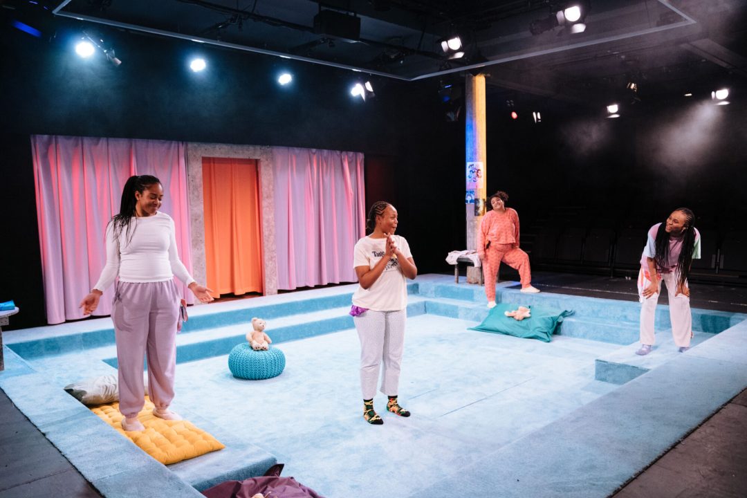 SLEEPOVA by Matilda Feyiṣayọ Ibini ;Production ;Cast: Shayde Sinclair, Aliyah Odoffin, Amber Grappy & Bukky Bakray ;Directed by Jade Lewis ;Set Design by Cara Evans ;Lighting Design by Elliot Griggs ;Sound Design by Xana ;Movement Director: Gabrielle Nimo ;Costume Supervisor: Imogen Brown ;Assistant Director (Placement): Apoorva Anagalli ;Casting by Jatinder Chera ;Composer: Romarna Campbell ;Bush Theatre ;London, UK ;23rd February 2023 ;Credit and copyright: Helen Murray www.helenmurrayphotos.com SLEEPOVA by Matilda Feyiṣayọ Ibini ;Production ;Cast: Shayde Sinclair, Aliyah Odoffin, Amber Grappy & Bukky Bakray ;Directed by Jade Lewis ;Set Design by Cara Evans ;Lighting Design by Elliot Griggs ;Sound Design by Xana ;Movement Director: Gabrielle Nimo ;Costume Supervisor: Imogen Brown ;Assistant Director (Placement): Apoorva Anagalli ;Casting by Jatinder Chera ;Composer: Romarna Campbell ;Bush Theatre ;London, UK ;23rd February 2023 ;Credit and copyright: Helen Murray www.helenmurrayphotos.com