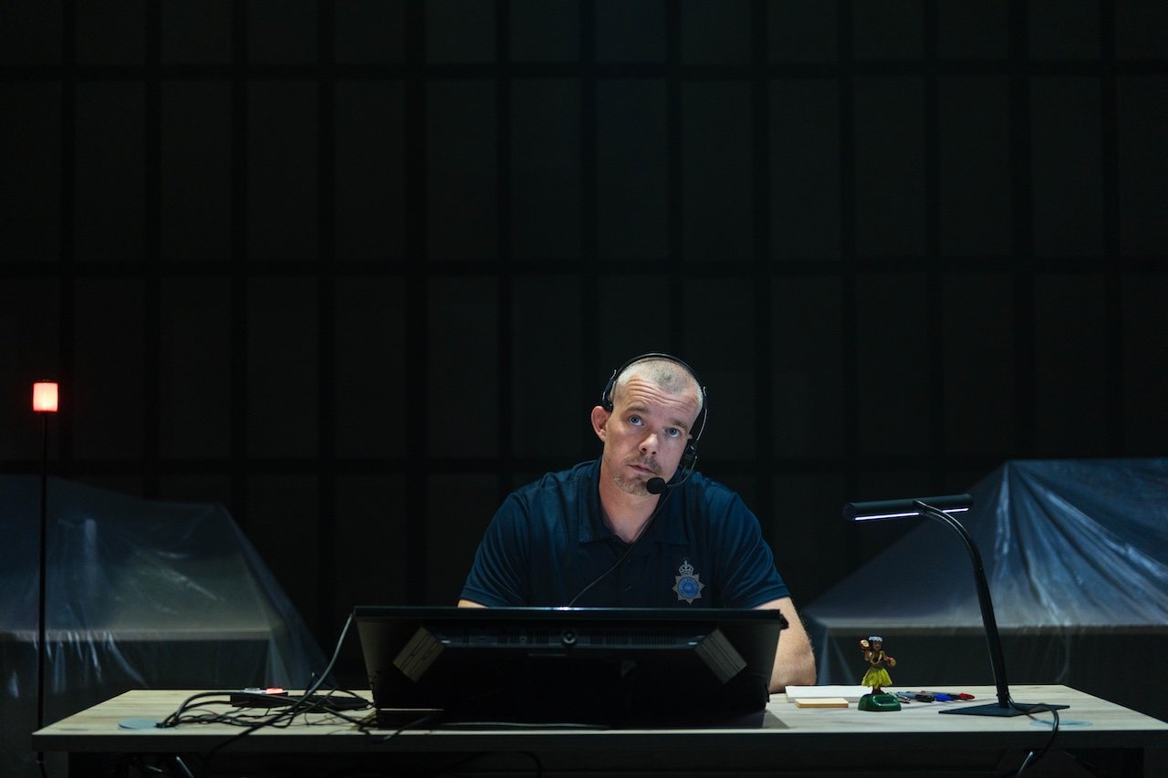 THE GUILTY by Chloe Moss;
Production Photography;
Cast: Russell Tovey;
Directed by Felix Barrett;
Designer: Alex Eales;
Lighting Designer: Anna Watson;
Sound Designer: Gareth Fry;
Video Designer: Luke Halls;
Associate Director: Elin Schofield;
Associate Designer: Mona Camille;
Casting Director: Lotte Hines CDG;
Assistant Director: Jessy Roberts;
Donmar Warehouse;
London, UK;
20 June 2026;
Photo: Helen Murray
www.helenmurrayphotos.com THE GUILTY by Chloe Moss;
Production Photography;
Cast: Russell Tovey;
Directed by Felix Barrett;
Designer: Alex Eales;
Lighting Designer: Anna Watson;
Sound Designer: Gareth Fry;
Video Designer: Luke Halls;
Associate Director: Elin Schofield;
Associate Designer: Mona Camille;
Casting Director: Lotte Hines CDG;
Assistant Director: Jessy Roberts;
Donmar Warehouse;
London, UK;
20 June 2026;
Photo: Helen Murray
www.helenmurrayphotos.com