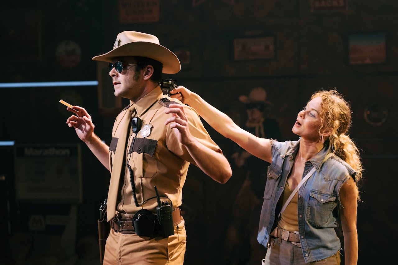 Thelma & Louise by Callie Khouri;
Production Photography;
Cast: Rachel Tucker, Amy Lennox, Jordan Luke Gage, Trevor Dion Nicholas, Samuel Edwards, Alex Gibson-Giorgio, Tamlyn Henderson, Letitia Hector;
Book by Callie Khouri;
Music & Lyrics by Neko Case;
Directed by Trip Cullman;
Choreography by Bobbi Jene Smith and Or Schraiber;
Musical Supervisor Kimberly Grigsby;
Scenography by Christine Jones and Brett J. Banakis;
Costume Design by Ryan Dawson Laight;
Lighting Design by Natasha Chivers;
Sound Design by Gareth Owen;
Orchestrator & Arranger John Clancy;
Music Director Ed Bussey;
Additional Music by Carl Newman, Paul Rigby and Zoe Sarnak;
Creative Producer Mandy Greenfield;
Creative Consultant Imogen Brodie;
Casting Director Stuart Burt CDG CSA;
Casting Associate Peter Noden;
Wigs, Hair and Make-Up Design by Carole Hancock;
Fight Director Kev McCurdy;
Voice & Dialect Coach Danièle Lydon;
Armourer Bare Arms;
Costume Supervisor Zoë Thomas-Webb;
Props Supervisor Mary Halliday;
Keyboard Programming by Billy Jay Stein and Hiro Iida for Strange Cranium;
Copyist J&J Music Preparation;
Associate Director Chelsea Walker;
Associate Choreographer Lily Ockwell;
Associate Designer Matthew Buttrey;
Associate Lighting Designer Stacey O'Shea;
Associate Sound Designer Rob Jones;
Jerwood Assistant Director Francesca Murray-Fuentes;
Music Producer Jeff Galegher;
Orchestra Manager Sylvia Addison;
US General Managers RCI Theatricals;
Production Managers Gary Beestone and Oli Bagwell Purefoy;
Company Stage Manager Matt Elesmore;
Deputy Stage Manager Hannah Halden;
Assistant Stage Manager (Book Cover) Frances Howell;
Assistant Stage Manager Jasmine Smith;
Young Vic, London, UK;
3 September 2026;
Photo: Helen Murray Thelma & Louise by Callie Khouri;
Production Photography;
Cast: Rachel Tucker, Amy Lennox, Jordan Luke Gage, Trevor Dion Nicholas, Samuel Edwards, Alex Gibson-Giorgio, Tamlyn Henderson, Letitia Hector;
Book by Callie Khouri;
Music & Lyrics by Neko Case;
Directed by Trip Cullman;
Choreography by Bobbi Jene Smith and Or Schraiber;
Musical Supervisor Kimberly Grigsby;
Scenography by Christine Jones and Brett J. Banakis;
Costume Design by Ryan Dawson Laight;
Lighting Design by Natasha Chivers;
Sound Design by Gareth Owen;
Orchestrator & Arranger John Clancy;
Music Director Ed Bussey;
Additional Music by Carl Newman, Paul Rigby and Zoe Sarnak;
Creative Producer Mandy Greenfield;
Creative Consultant Imogen Brodie;
Casting Director Stuart Burt CDG CSA;
Casting Associate Peter Noden;
Wigs, Hair and Make-Up Design by Carole Hancock;
Fight Director Kev McCurdy;
Voice & Dialect Coach Danièle Lydon;
Armourer Bare Arms;
Costume Supervisor Zoë Thomas-Webb;
Props Supervisor Mary Halliday;
Keyboard Programming by Billy Jay Stein and Hiro Iida for Strange Cranium;
Copyist J&J Music Preparation;
Associate Director Chelsea Walker;
Associate Choreographer Lily Ockwell;
Associate Designer Matthew Buttrey;
Associate Lighting Designer Stacey O'Shea;
Associate Sound Designer Rob Jones;
Jerwood Assistant Director Francesca Murray-Fuentes;
Music Producer Jeff Galegher;
Orchestra Manager Sylvia Addison;
US General Managers RCI Theatricals;
Production Managers Gary Beestone and Oli Bagwell Purefoy;
Company Stage Manager Matt Elesmore;
Deputy Stage Manager Hannah Halden;
Assistant Stage Manager (Book Cover) Frances Howell;
Assistant Stage Manager Jasmine Smith;
Young Vic, London, UK;
3 September 2026;
Photo: Helen Murray