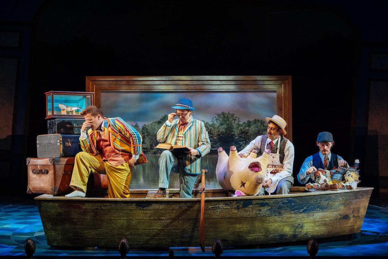 Three Men in a Boat by Al Smith ;
Production Photography ;
Cast: Jonny Weldon, Bronte Barbe, Richard David-Caine, Calum Donald-Bruce ;
Directed by Christopher Haydon ;
Set and Costume Design by Simon Kenny ;
Lighting Design by Simisola Majekodunmi ;
Sound Design by Grant Olding ;
Movement Direction and Comedy by John Nicholson ;
Puppetry Direction by Chris Pirie ;
Music by Grant Olding ;
Produced by Rose Theatre ;
Rose Theatre, Kingston upon Thames, UK ;
18 September 2026 ;
Photo: Helen Murray
www.helenmurrayphotos.com Three Men in a Boat by Al Smith ;
Production Photography ;
Cast: Jonny Weldon, Bronte Barbe, Richard David-Caine, Calum Donald-Bruce ;
Directed by Christopher Haydon ;
Set and Costume Design by Simon Kenny ;
Lighting Design by Simisola Majekodunmi ;
Sound Design by Grant Olding ;
Movement Direction and Comedy by John Nicholson ;
Puppetry Direction by Chris Pirie ;
Music by Grant Olding ;
Produced by Rose Theatre ;
Rose Theatre, Kingston upon Thames, UK ;
18 September 2026 ;
Photo: Helen Murray
www.helenmurrayphotos.com