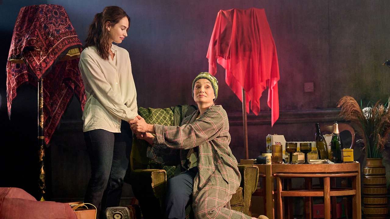 Lily James and Kristin Scott Thomas in Lyonesse at the Harold Pinter Theatre. Photo Manuel Harlan