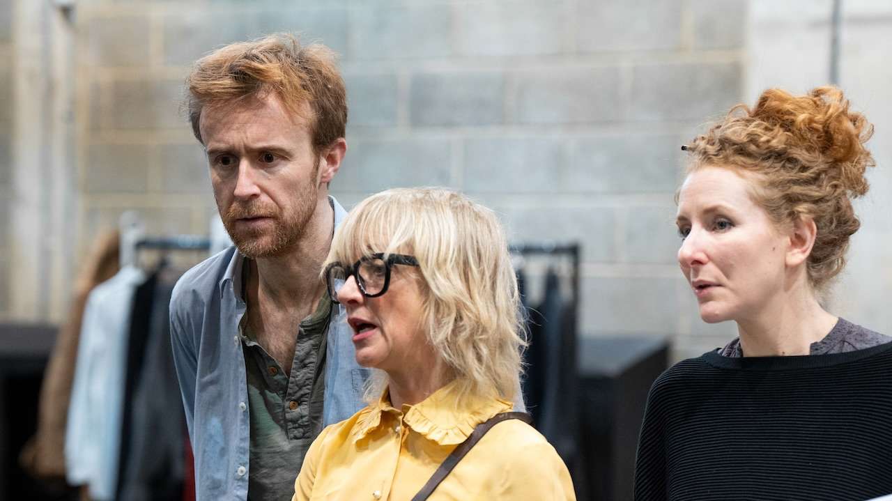 Nachtland in rehearsals. John Heffernan, Jane Horrocks & Dorothea Myer-Bennett. Photo by Beatrice Debney