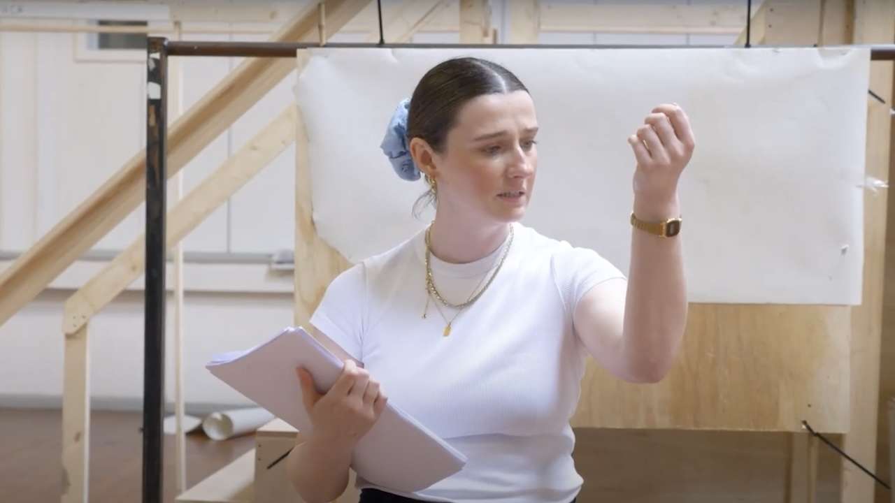 Marie Curie at Charing Cross Theatre. Alisa Davidson in rehearsals. Photo via screengrab