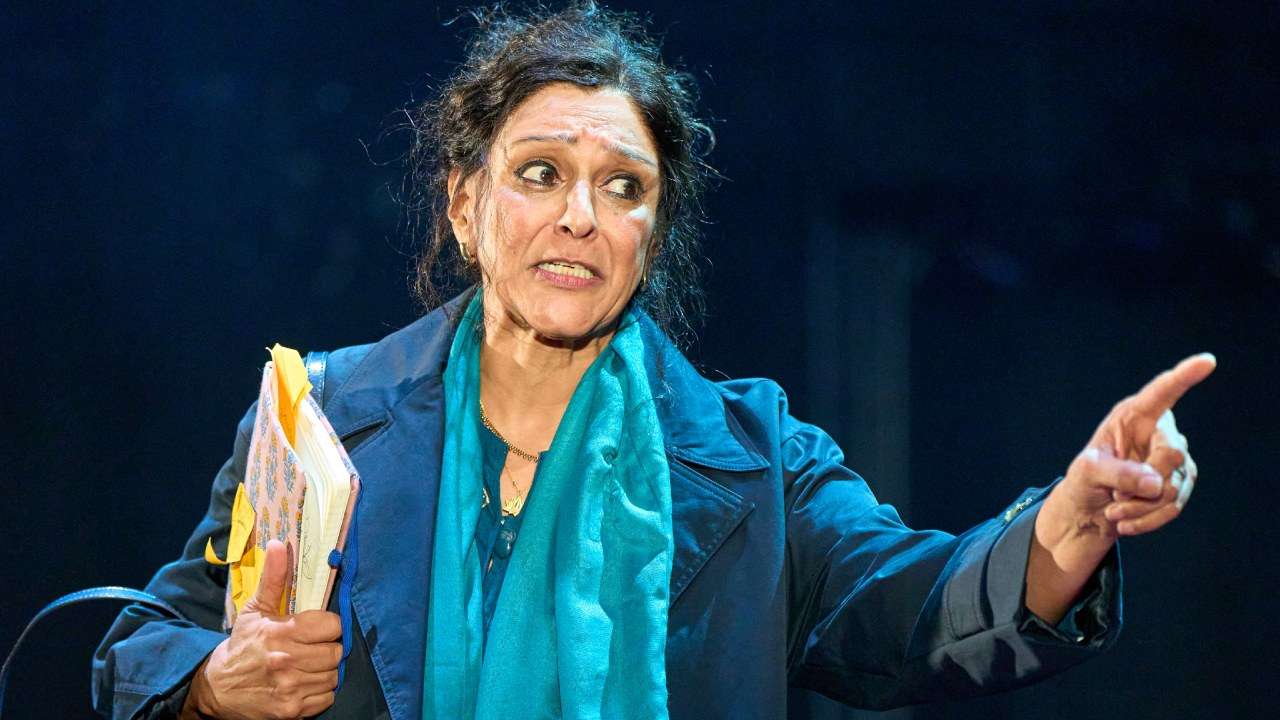A Tupperware of Ashes. Meera Syal. National Theatre. Photo by Manuel Harlan