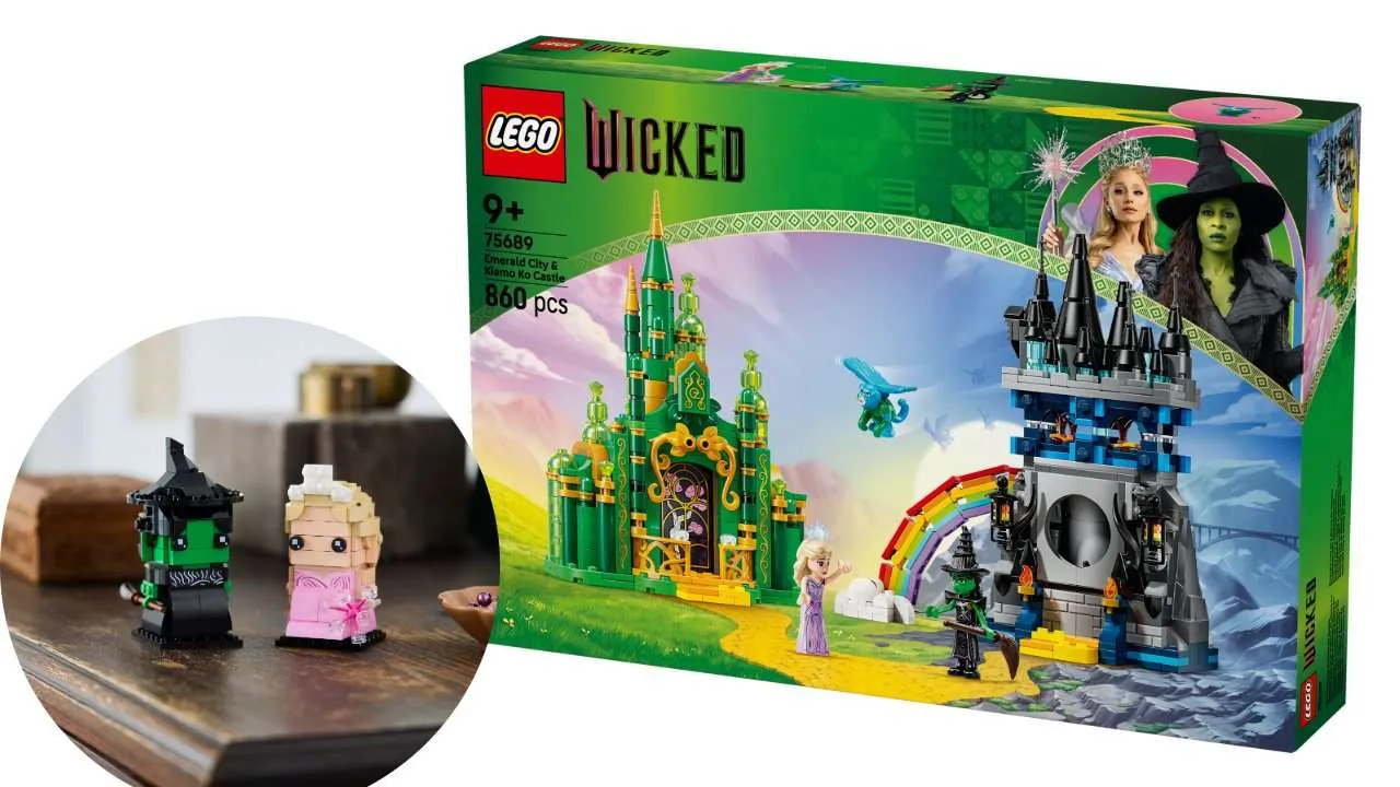 LEGO Wicked Emerald City & Kiamo Ko Castle set box with Glinda and Elphaba mini figures