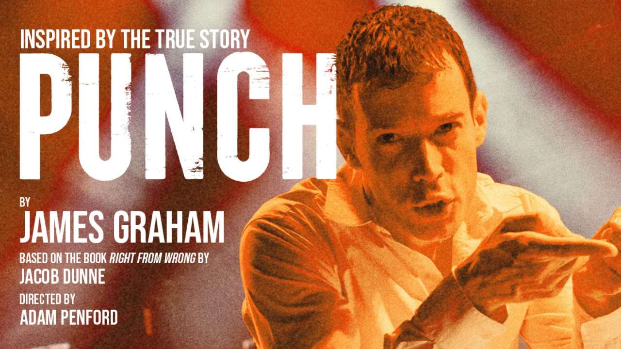 Man in wet white shirt promotes Punch at Apollo Theatre, London,