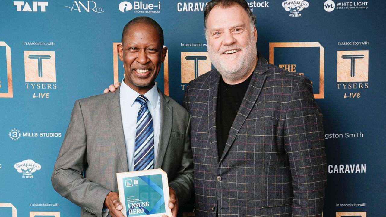 The Stage Awards 2026 - Unsung Hero Award winner Eugene Ju-Pierre alongside Sir Bryn Terfel (Photo via PR)