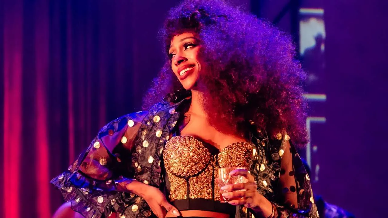 Alexandra Burke as Chaka Khan on stage in I’m Every Woman: The Chaka Khan Musical at Hackney Empire, London.