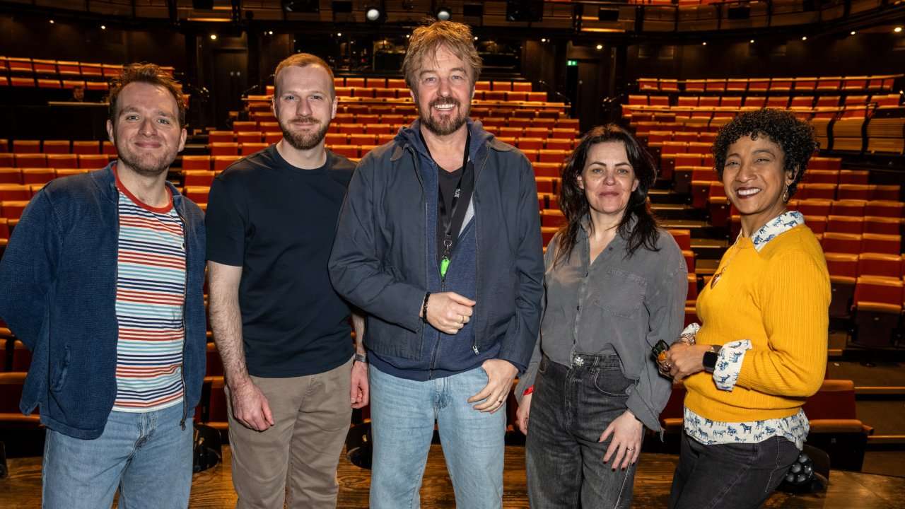 L-R Hughie O'Donnell, Jack Quarton, John Owen-Jones, Rachel Tucker, Melanie La Barrie