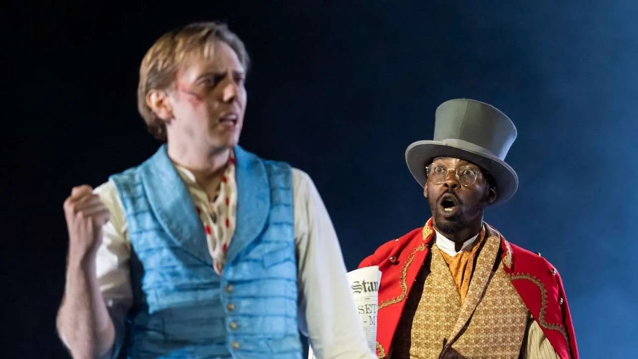 Sherlock Holmes - Regent's Park Open Air Theatre. Joshua James & Jyuddah Jaymes. Photo Tristram Kenton
