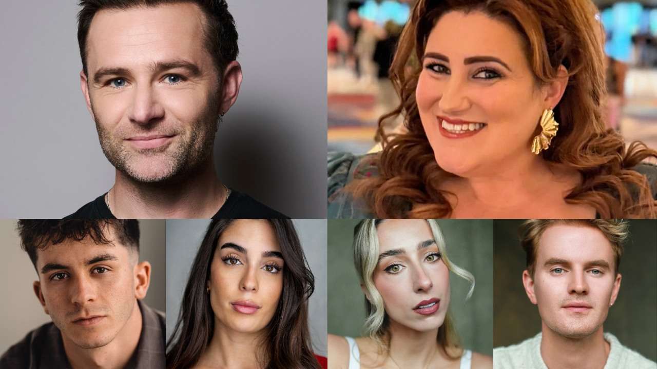 High School Musical - London cast. Top - Harry Judd (Photo Matt Crockett), KayCee Stroh, Bottom - Tobias Turley, Leonor Correia, Caitlin Tipping, Luke Bayer (Supplied)