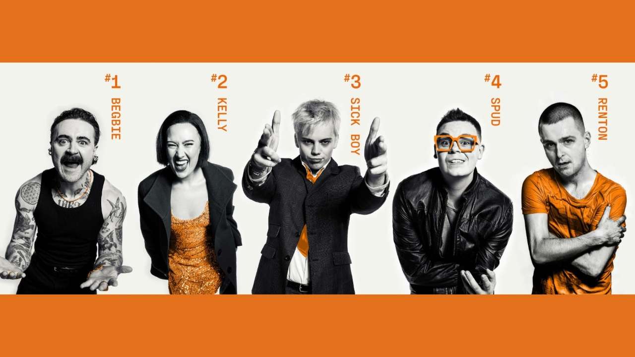 Trainspotting The Musical. Frankie O'Connor, Yana Harris, Sheridan Townsley, Kieran Andrew, Robbie Scott. Photo Jaap Buitendijk
