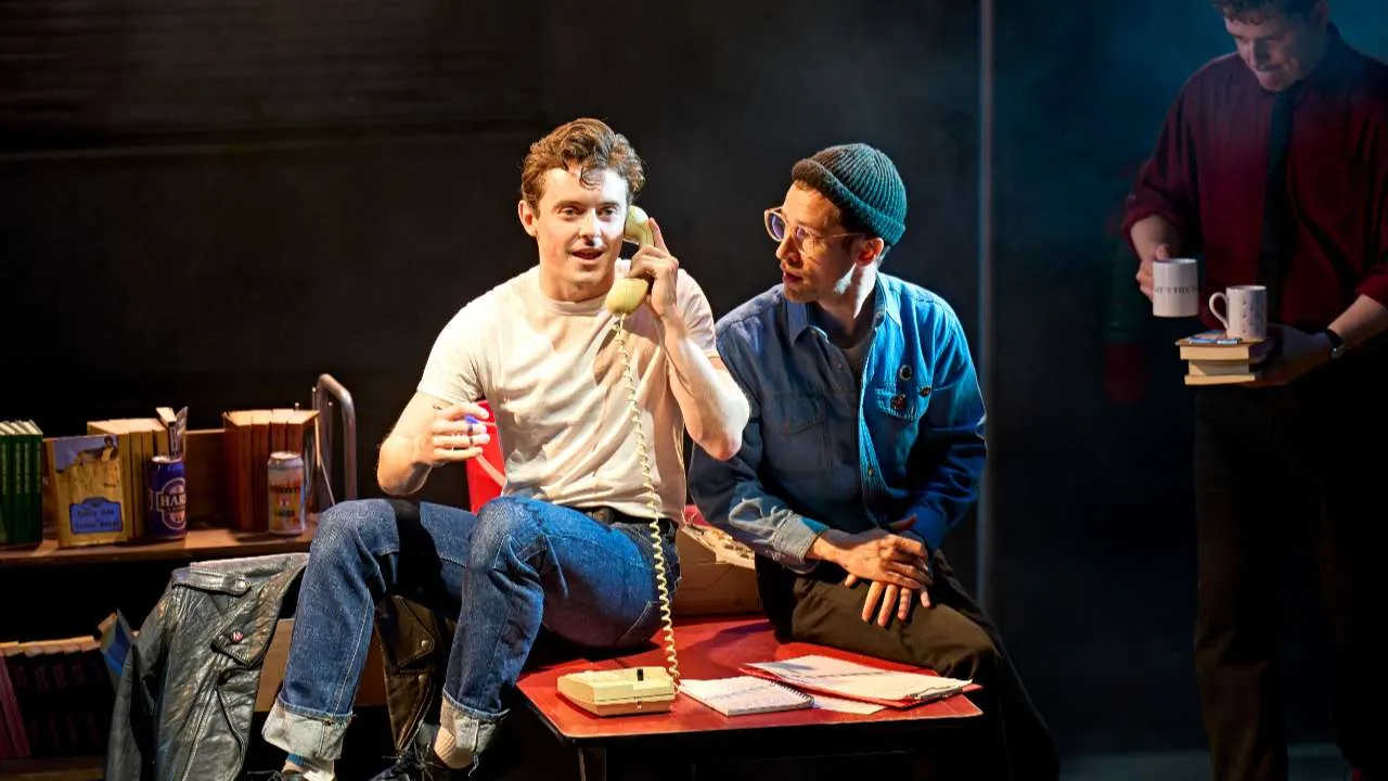 Jhon Lumsden (Mark), Matthew Durkan (Mike) and Chris Jenkins (Gethin) in Pride at the National Theatre. Photo by Manuel Harlan