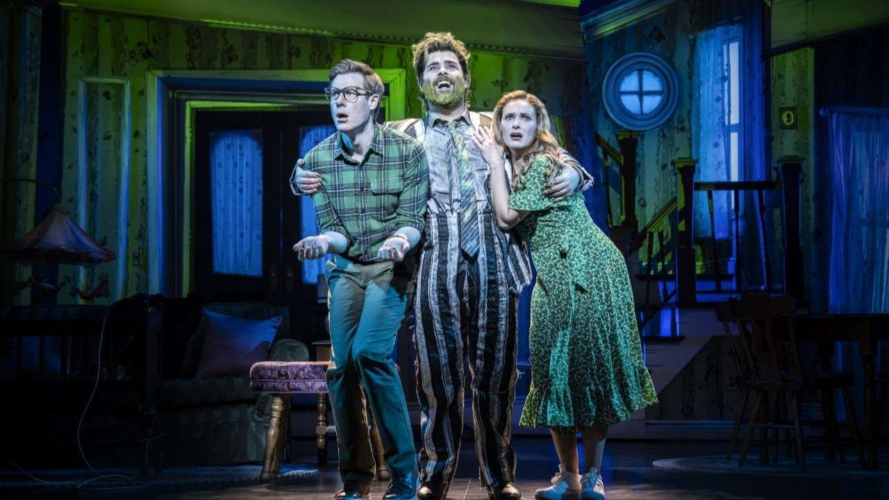 David Hunter, David Fynn and Chelsea Halfpenny in Beetlejuice Photo: Johan Persson