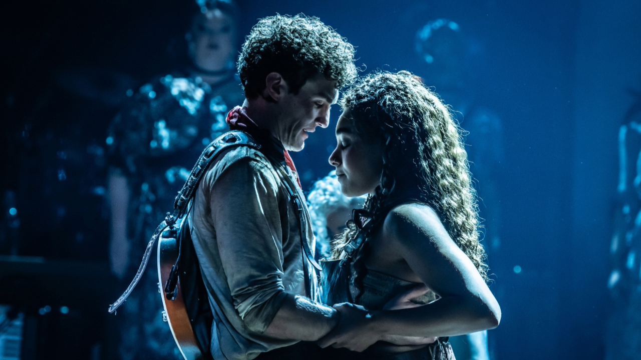 Original West End Cast of Hadestown at Lyric Theatre. Donal Finn (Orpheus) and Grace Hodgett-Young (Eurydice). Photo by Marc Brenner