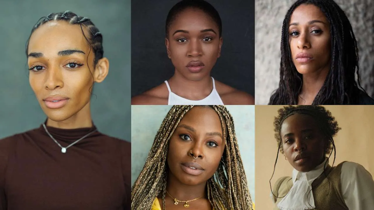 Collage of six close-up portraits of Black women with diverse hairstyles, all looking at the camera.