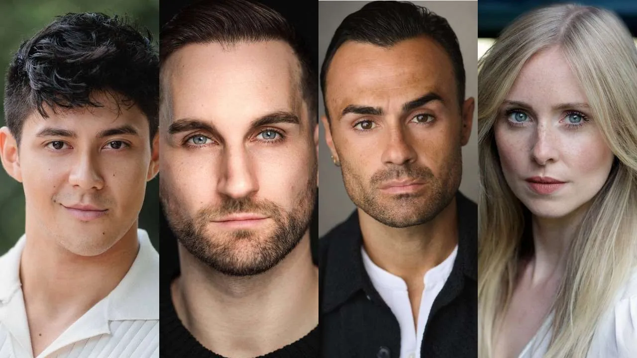 Collage of four adults facing the camera: a young Asian man, a bearded man, a man with short dark hair and stubble, and a blonde woman.