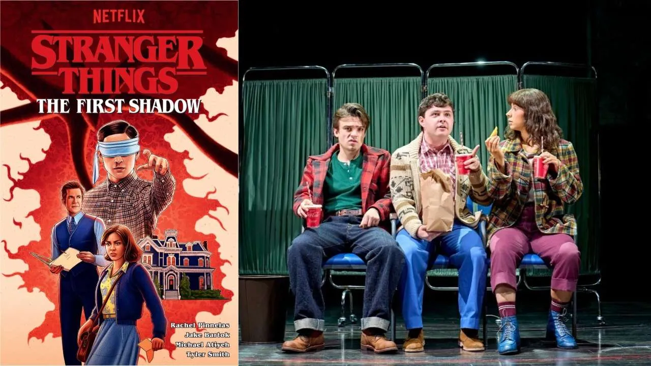 Stranger Things: The First Shadow graphic novel cover / Adam Wadsworth, Max Potter, Edie Wright in Stranger Things. Photo by Manuel Harlan.