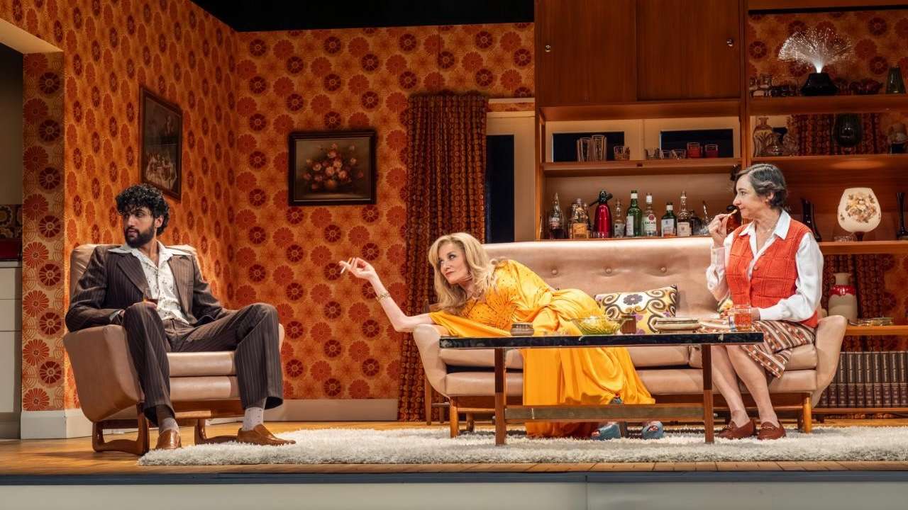 Omar Malik, Tamzin Outhwiate and Pandora Colin in Abigails Party. Photo by Ellie Kurtz