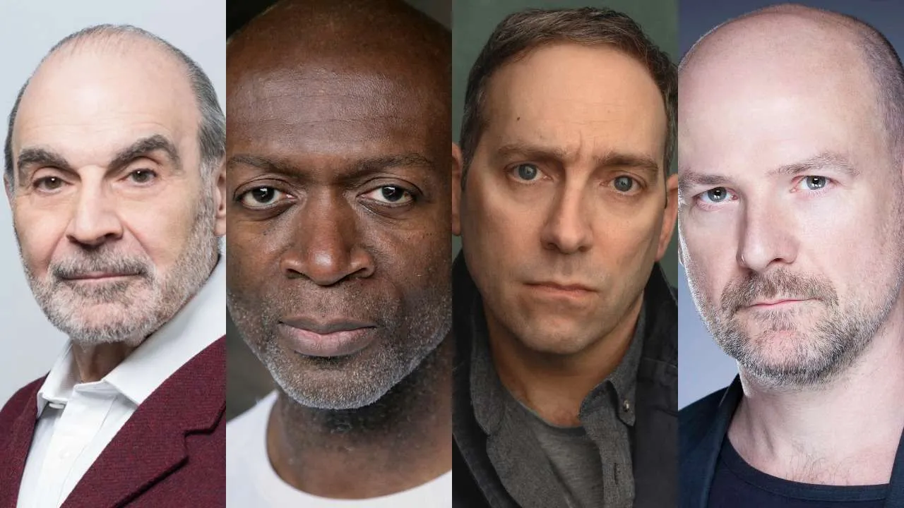 Collage of four men looking at the camera: older man with gray beard in a burgundy blazer, Black man, man with brown hair, and a bald man with stubble.