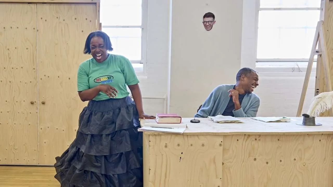 OH, MARY! Rehearsals. Lolly Adefope (Mary Todd Lincoln) and Syrus Lowe (Mary's Husband). Photo by Manuel Harlan