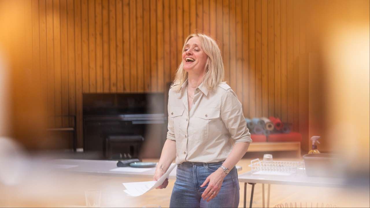 Blonde actress in a rehearsal room