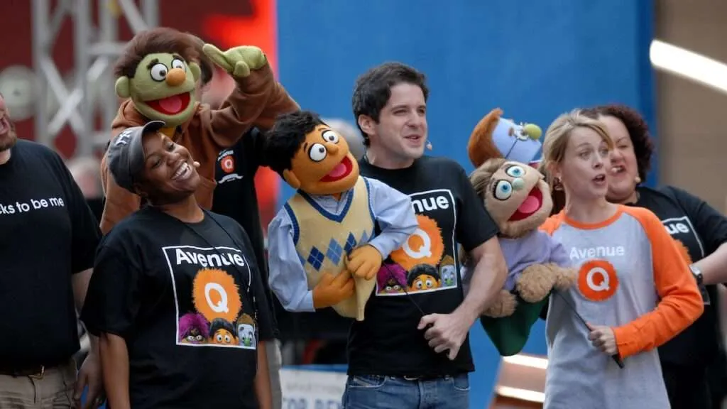 The cast of Avenue Q performs "It Sucks to Be Me" at Broadway on Broadway, September 10th 2006. This file is licensed under the Creative Commons Attribution 2.0 Generic license.