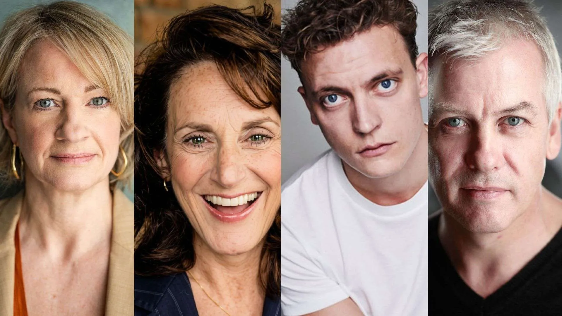 Collage of four headshots: left to right—older blonde woman, smiling freckled middle-aged woman, young man with blue eyes, older man with gray hair.