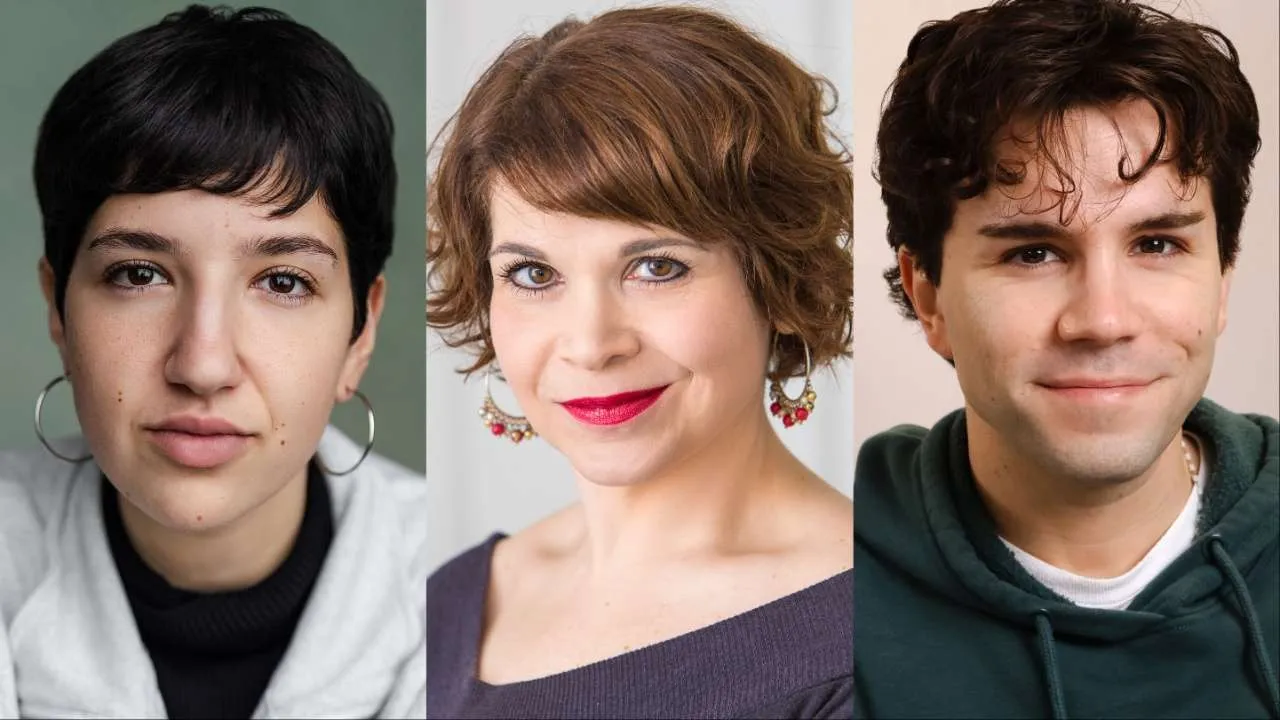Headshots of three actors in a row.From left to right - Gaby Coleman, Debbie Chaze and Aveev Isaacson.