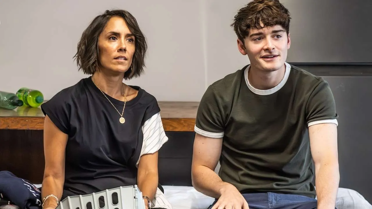 Janette Manrara and Noah Schnapp in rehearsal for 'Affluenza' at Riverside Studios. Photo by Justine Matthew.