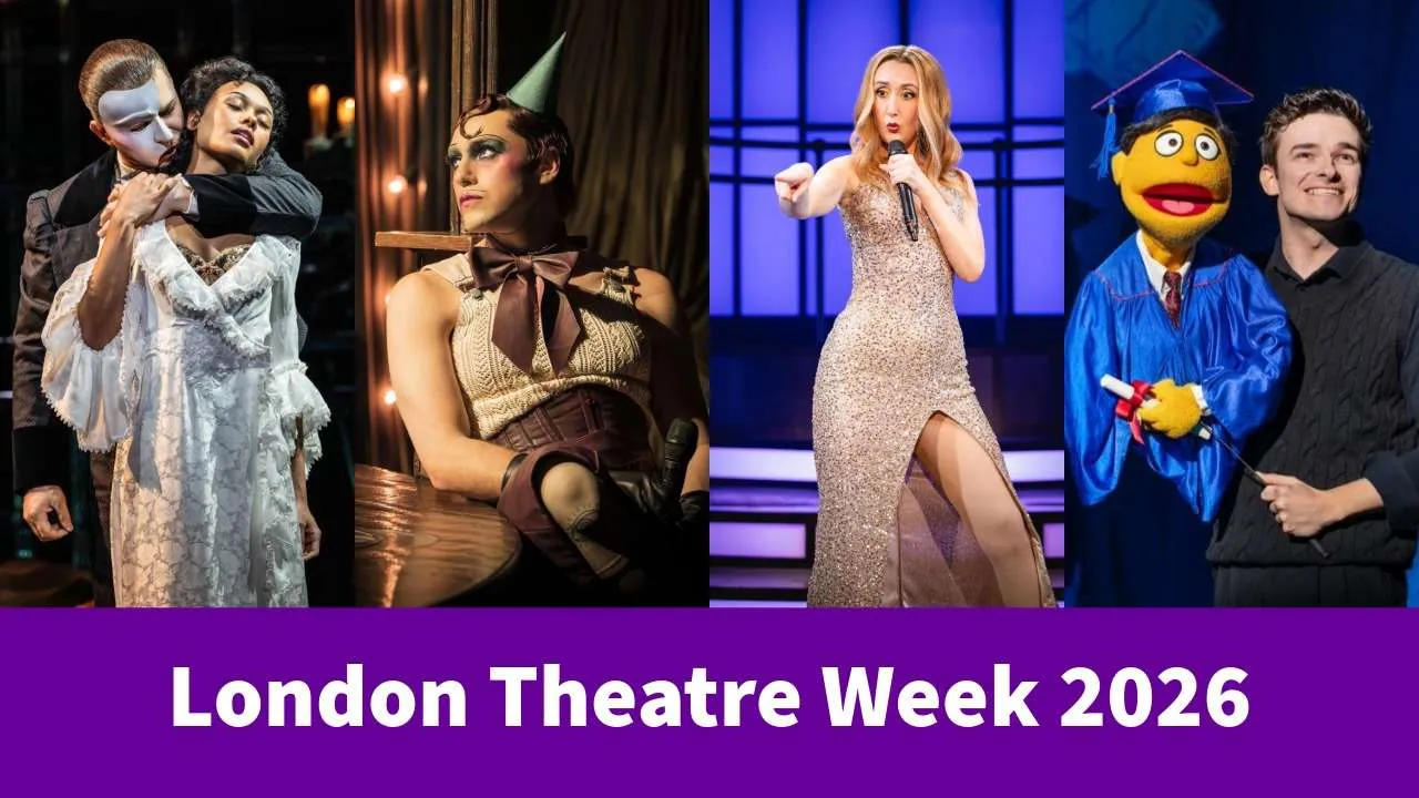London Theatre Week 2026. Phantom of the Opera. Photo by Johan Presson / Cabaret. Photo by Marc Brenner / Titanique. Photo by Mark Senior / Avenue Q. Photo by Matt Crockett