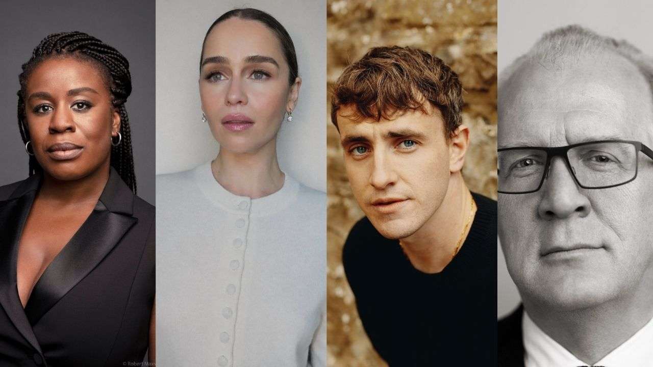 Portrait collage of four individuals: a Black woman in a black blazer, a light-skinned woman in a pale cardigan, a young man with brown hair, and an older man with glasses (black-and-white).