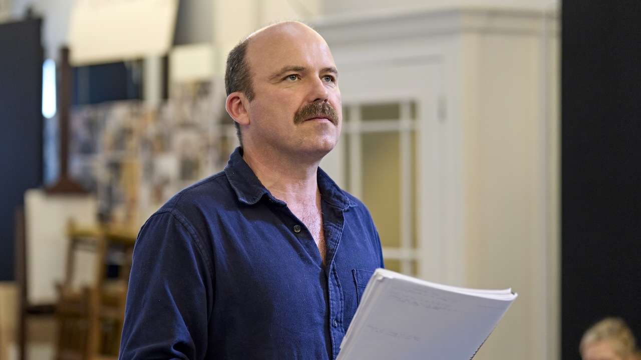 Rory Kinnear (John Maynard Keynes) in rehearsals for The Standard of Living. Photo by Manuel Harlan