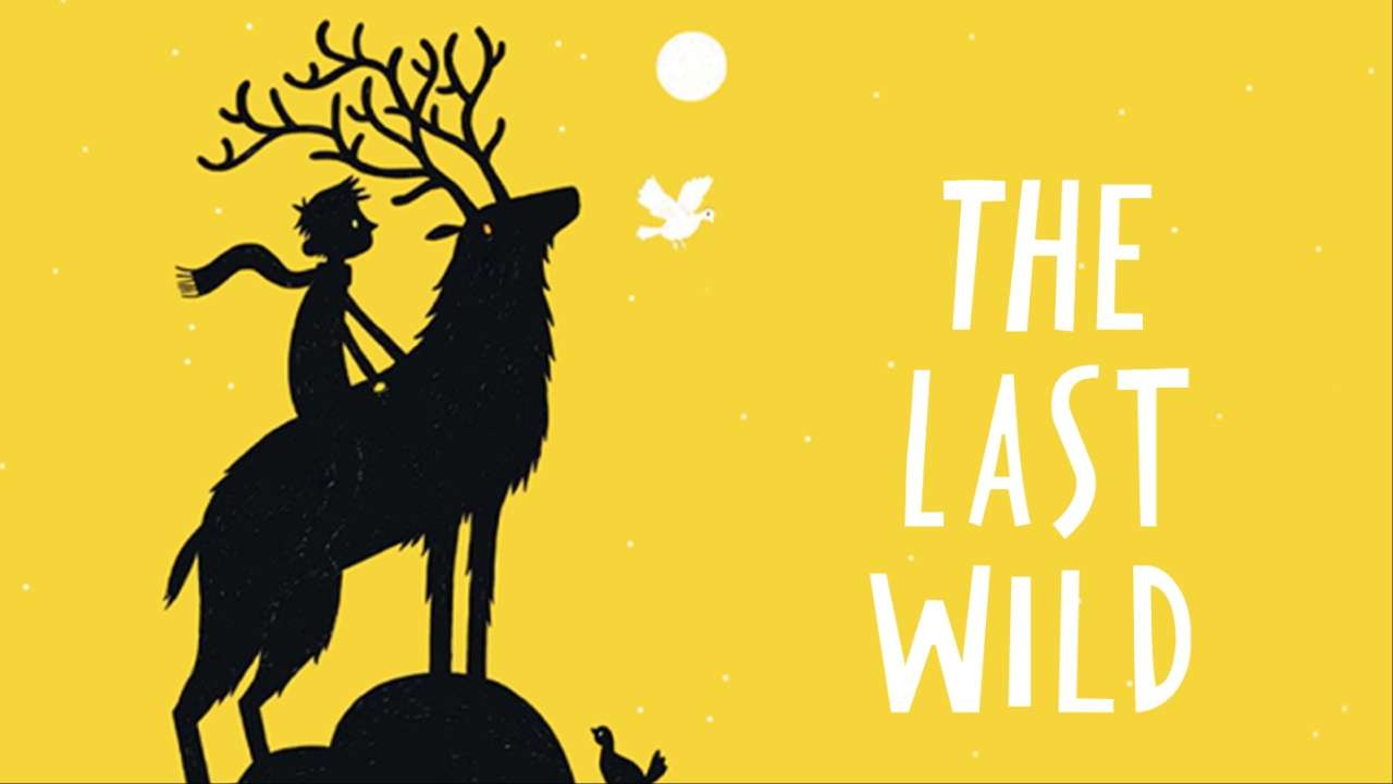 Yellow poster with black image of a child and deer with white wording reading: The Last Wild