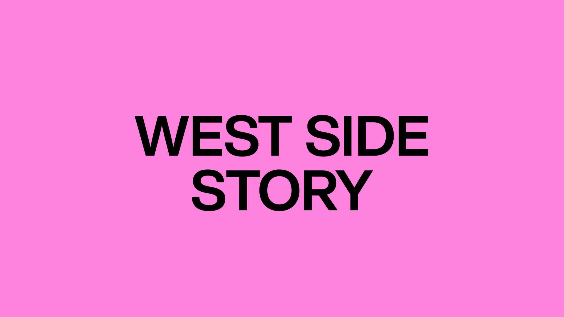 West Side Story title in large black letters on a pink background.